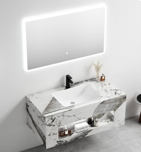 Mobile <span class=keywords><strong>Bagno</strong></span> Moderno Stile Europeo con Lavabo Singolo, Specchio LED, Resistente all'Acqua, Montaggio a Parete, Mobile <span class=keywords><strong>Bianco</strong></span> Dipinto a Mano - Product Image 3