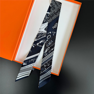 Pañuelo de Seda Satinado Largo y Delgado con Patrón de Cadena de Lujo para Mujer, Bandas para el Cabello, Corbata para el Cuello, Cinturón, Diadema - Product Image 5