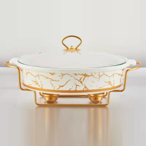 Plato Calentador Ovalado de Cerámica Chapado en Oro de 1.2L 1.8L 2.5L, Venta al por Mayor, para Uso en Restaurantes y Bufés, Equipo de Cocina de Lujo - Product Image 2