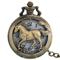 Montre de poche vintage en bronze avec pendentif creux en forme de cheval, style steampunk, pour cadeau de Noël
