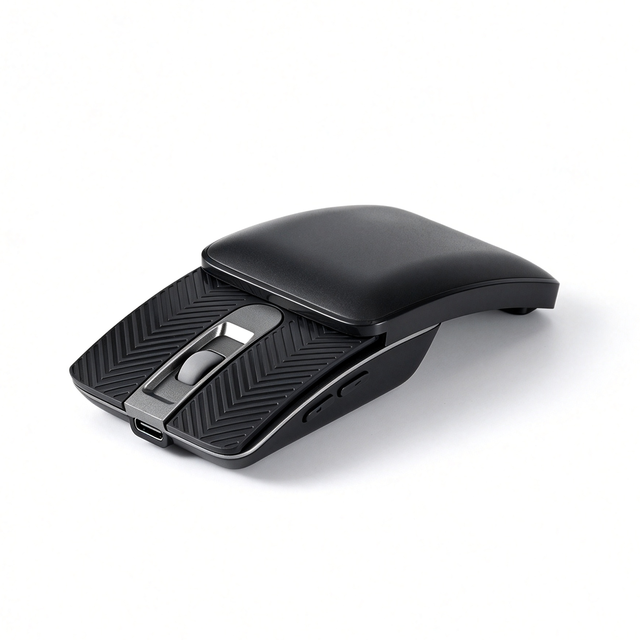 Foldable Sliding Wireless Mouse Silent Click BT and 2.4GHz Dual Modes Portable Pocket Mouse for Home Office Travel
