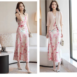 Women's Blazer Pink Solid Color Three Quarter Sleeve Collarless Slim Fit Breathable <b>Summer</b> Style - Product Image 1