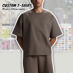 T 恤制造商定制图案仿旧设计街头风格男士宽松短款纯色T恤重磅棉质 - Product Image 1