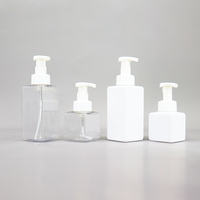 Bouteille Distributrice de Savon Moussant Carrée Transparente Verte et Blanche en PET pour Cosmétiques, Shampoing, Savon Liquide et Savon Moussant pour les Mains