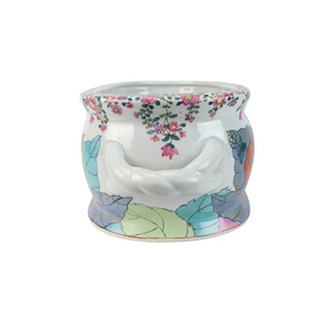 Maceta de porcelana china antigua, maceta de cerámica de forma ovalada pintada <span class=keywords><strong>a</strong></span> <span class=keywords><strong>mano</strong></span> Floral para interiores y exteriores - Product Image 3