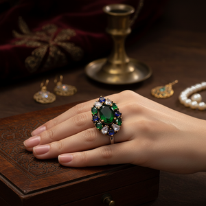 Oval Ottoman Style <b>Emerald</b> Zircon Geometric Shape Women 925 Sterling Turkish Wholesale Handcrafted Authentic <b>Silver</b> <b>Ring</b> - Product Image 3
