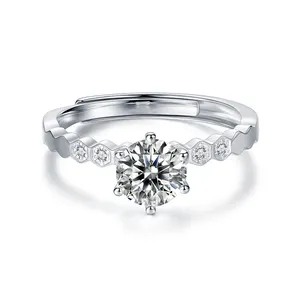 New Engagement Ring Round S925 Sterling Silver Moissanite Lady's Wedding Ring Wholesale