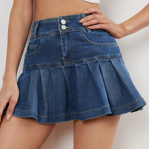 Nouvelle <span class=keywords><strong>jupe</strong></span> courte <span class=keywords><strong>en</strong></span> <span class=keywords><strong>jean</strong></span> pour femmes, Sexy, tenue de rue, style Indigo, poches inclinées, ourlet inférieur à volants - Product Image 5