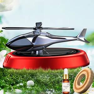 Solar Powered Rotation Helicopter Solar Aromatherapy Car Air Freshener Alloy+ABS Wooden Fragrance <b>Auto</b> Aroma Diffuser - Product Image 5