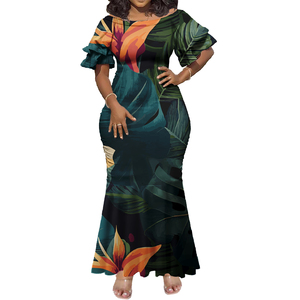 Vestido de manga corta con cuello redondo, vestido largo informal de arte de la isla del Pacífico, vestido de Club personalizado con diseñ<span class=keywords><strong>o</strong></span> Tribal <span class=keywords><strong>Elei</strong></span> polinesio para mujer - Product Image 5