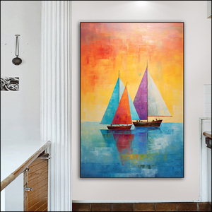 Artistico <span class=keywords><strong>Sunrise</strong></span> barca a <span class=keywords><strong>vela</strong></span> soggiorno versione ingresso dipinto a mano sfondo murale corridoio parete decorazioni per <span class=keywords><strong>la</strong></span> casa dipinti - Product Image 3