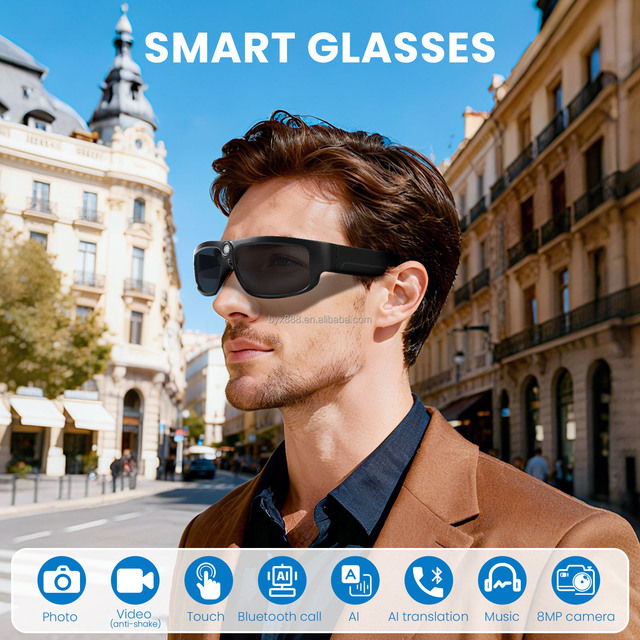 Real-Time AI Translation Glasses 4K 8MP Camera Recorder Video Smart Audio Sports Music Sunglasses
