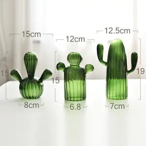 Hand Blown Creative Cactus Colored Glass Flower Vase For Propagating Hydroponic Plants Home Garden Decoration