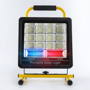 Năng lượng mặt trời nhẹ Lũ lụt di động đứng màu đỏ màu xanh nhấp nháy khẩn cấp năng lượng mặt trời bảng điều khiển tất cả trong một có thể sạc lại 50 watts 100 wát LED FLOOD <span class=keywords><strong>LIGHT</strong></span> - Product Image 6