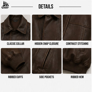 Full Zip up Turn Down Neck Vintage Casual Long Sleeve Oversized Baggy <strong>Brown</strong> <strong>Leather</strong> <strong>Jacket</strong> Boxy Bomber Pu <strong>Leather</strong> <strong>Jacket</strong> - Product Image 4