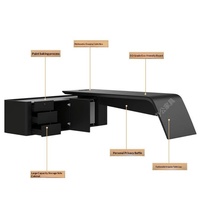 Bureau de direction moderne en bois massif laqué noir, en forme de L, écologique, finition brillante, luxe, pour PDG, assemblage facile