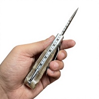 Couteau de poche pliant de survie de qualité industrielle en acier Damas, pointe droite, verrouillage arrière, manche en bois Pakka 58