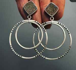 925 Sterling <b>Silver</b> Dangle <b>Earrings</b> Handmade <b>Solid</b> Rainbow Druzy Drop Jewelry for Women for Wedding Party or Gift - Product Image 1