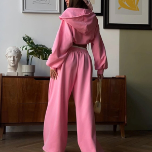 Women Casual Loose Sports 2 Piece Sweatpants <b>Set</b> Long Sleeves Zipper Hoodie and Wide Leg Pants <b>Matching</b> <b>Set</b> - Product Image 2
