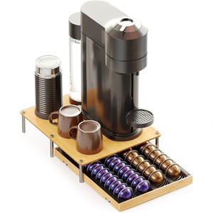 Plateau coulissant en bois massif pour machine à café, plateau de mélange roulant, planche à découper antidérapante en bambou pour appareils à café - Product Image 1