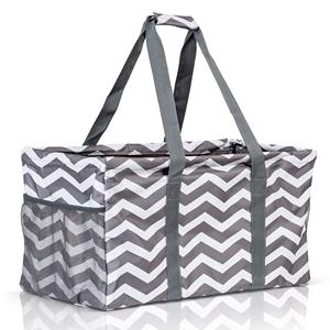 Extra Large Utility <b>Tote</b> <b>Bag</b> Oversized Collapsible Reusable Wire Frame Rectangular Basket <b>With</b> Two Exterior <b>Pockets</b> - Product Image 1