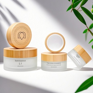 Custom Printed Frosted 50g Cosmetic Jar Bamboo Body Butter Cream Glass Jar with Bamboo Lid - Product Image 1
