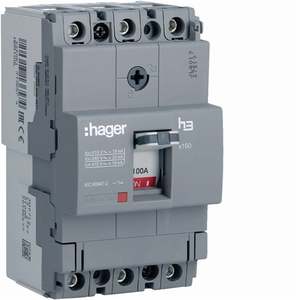 HDA100L ปรับแต่งได้ตามความต้องการด้วยเบรกเกอร์แบบหล่อขึ้นรูป Hagers รุ่น h3 x160 TM 3P 18kA 100A - Product Image 1
