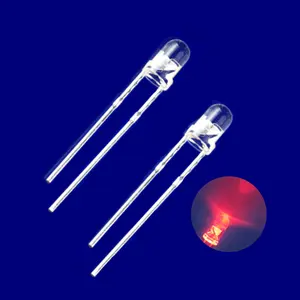 Diodo de led com cores vermelhas f3, certificado ultra brilhante 620-625nm pro diodo de cabeça redonda transparente 3mm