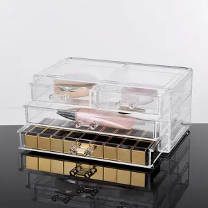 Populer 4 laci wadah penyimpanan Makeup akrilik Organizer wadah tampilan kosmetik dengan kualitas tinggi