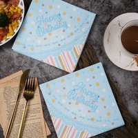 Serviettes série fête d'anniversaire serviettes de cocktail en pâte de bois pure couleur imprimée style 2 plis avec sac style pour le dîner