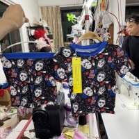 Ensemble pyjama d'été DH ODM Boutique pour enfants en viscose de bambou, motif patriotique à volants, imprimé icônes d'horreur américaines effrayantes, tenue décontractée