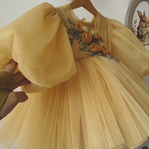 Abito <span class=keywords><strong>da</strong></span> Cerimonia per <span class=keywords><strong>Bambina</strong></span> di Un Anno, Vestito <span class=keywords><strong>da</strong></span> Principessa con Fiori, Lungo fino al Pavimento con Maniche a Sbuffo, in Poliestere, per l'Estate - Product Image 3