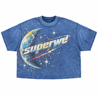 Pakaian Streetwear Pria Grosir Desain Asli Kustom Merek Bermerek dengan Pola Cetak Digital Berhias Rhinestone dan Efek Acid Wash untuk Pria