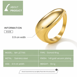 Domed <b>Ring</b> <b>Stainless</b> <b>Steel</b> 14K Gold Vacuum Plated Gold Tone Jewelry - Product Image 4