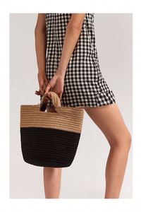 Sac de plage pour femme, sac fourre-tout en jute bicolore, sac seau tendance à rayures SDY2020001, design ouvert - Product Image 6