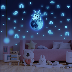 Autocollants muraux lumineux mignons et minuscules, <span class=keywords><strong>licorne</strong></span>, animal, univers, étoile, brillent dans le noir, décoration murale pour chambre d'enfant, chambre de bébé, décoration de la maison - Product Image 1