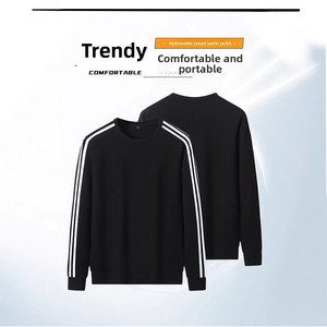Setelan Sweatshirt Pria Kasual Sporty Bahan Campuran Katun Anti Kusut Kerah Bulat Tiga Garis Musim Semi Gugur Model Longgar - Product Image 5