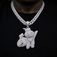 Colgante de Moissanita Personalizable de Plata 925 Hecho a Mano, Diseño de Dibujos Animados, Estilo Urbano Hip Hop para Hombre, Uso Diario