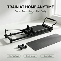 Reformer de Pilates en aluminium rétractable, design peu encombrant, poulies silencieuses importées, accessoires complets, idéal pour petits studios mobiles