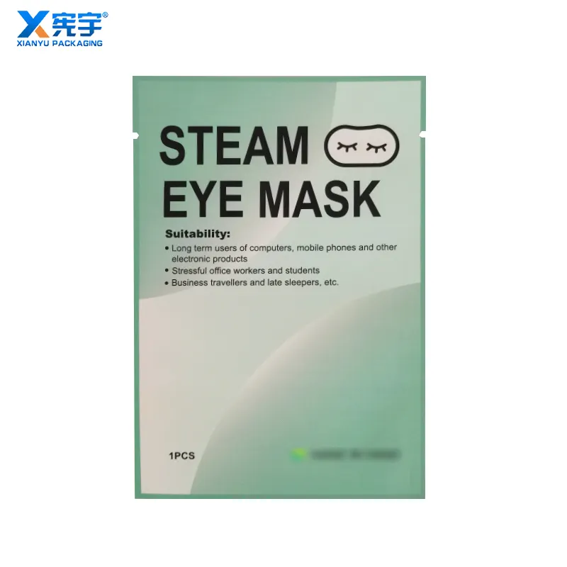 Personalizado impresso três lados selado saco plástico olho máscara gesso folha de alumínio embalagem poliéster filme saco