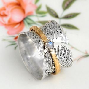 Vintage Wide Opening Rotatable Moonstone Chunky <b>Rings</b> for Men Women <b>Spinner</b> Thumb Band Chunky <b>Rings</b> Rotating Fidget <b>Rings</b> - Product Image 3