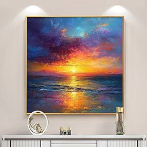 Peinture à l'huile murale artisanale Paysage marin au coucher du soleil vibrant Toile texturée abstraite douce pour la décoration du salon et de la chambre - Product Image 3