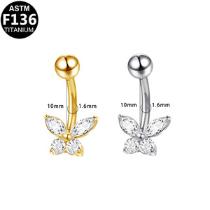 Anneau de nombril papillon plaqué titane avec zircon marquise, bijoux de corps en alliage G23 pour femmes et hommes, accessoire de piercing - Product Image 5