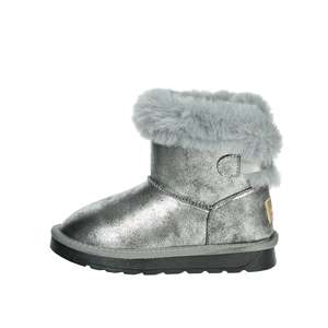 Girls' Low Ankle <b>Boots</b> Grey Metallic <b>Fur</b> <b>Lined</b> Winter Bootie Size 36 - Product Image 1