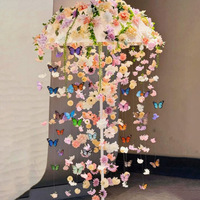 Rideau de porte floral avec anneaux, rideau de fleurs artificielles, rideau cascade de fleurs, pour centre commercial, photographie, bricolage, horloge dans la mise en scène