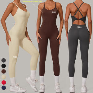 Großhandel Damen-<span class=keywords><strong>Jumpsuit</strong></span>, rückenfreier Body, Shapewear, Playsuit mit verstellbaren Trägern, Shorts-Romper mit Brustpolster für Pilates und Yoga - Product Image 1