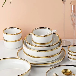 Luxury Classic Gold-Edged Porcelain Ceramic Dinnerware <b>Set</b> <b>White</b> Tableware <b>Set</b> Including Plate Soup Bowl Spoon and Dish - Product Image 3