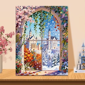 Kit de Peinture par Numéros Château de <span class=keywords><strong>Neuschwanstein</strong></span> avec Fenêtre à Quatre Grilles et Arche, Paysage Vibrant, Peinture à l'Huile Numérique DIY Songwoo - Product Image 3