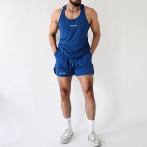OEM Custom 2 Piece Workout <b>Gym</b> <b>Vest</b> Stringer Sweat Wicking Split Hem Tank Top and Shorts Set for <b>Men</b> - Product Image 1