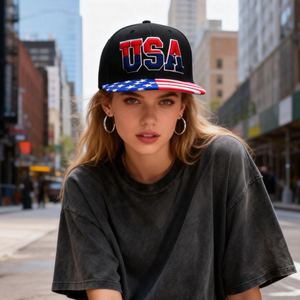 Gorra de Béisbol Unisex con Cierre a Presión, Logotipo Bordado en 3D Personalizado, 6 Paneles, Diseño Nuevo con Bandera de EE. UU., Visera Plana Desgastada, Gorras para Hombre - Product Image 6